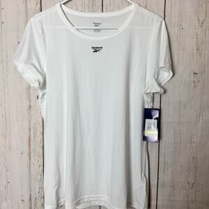 Reebok Women's Short Sleeve Off The Charts Slim Performance Stark White Tee Sz L